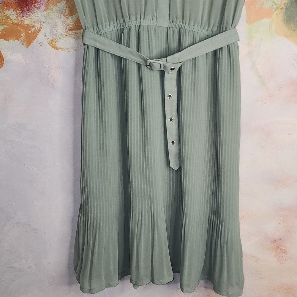NWOT Deby Debo Mint Green Mesh Pleated Mini Dress - Picture 8 of 12